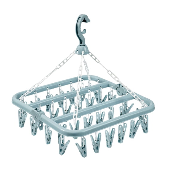 Cosmug 32-Clips Folding Clothes Drying Rack Windproof Sock Hanger Rotating Plastic Laundry Organizer for Underwear Towels Scarves Indoor Outdoor Travel Portable Garment Hook 1X Storage Rack