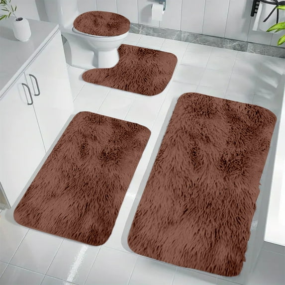 Cosmug 4-Piece Bathroom Rug Set, Non-Slip Plush Microfiber Bath Mats, Soft Absorbent Shower Mat for Toilet, Bathroom Floor Decor, Machine Washable , Coffee One Size