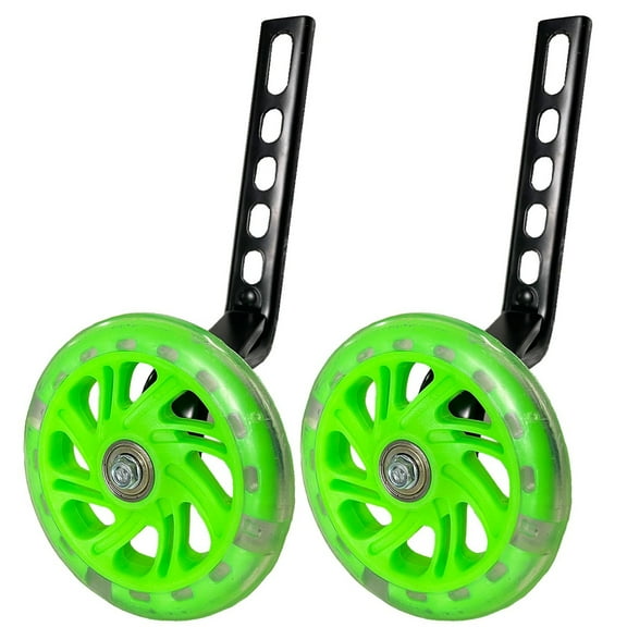 Cosmug Bicycle Training Wheel Replacement Set | 12/14/16/18/20 Inch Wheels with Flashing Lights | 1 Pair | Cycling Accessory for Beginners, Green