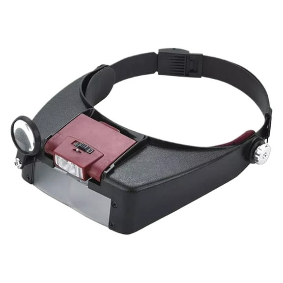 Cosmug Eyeglasses Magnifier Double Led Light Headband Magnifying Glass Reading Book Repair Inspection Embroidery Miniatures Hands Free Illuminated Hobby Tool 1 Red Headlamp