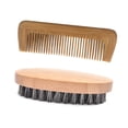 thumbnail image 1 of Awwp Clearance Sale Hair Care Wood Hair Men Hard Round Mustache and Comb Brush Boar Beard Hair Care, 1X Beard Brush, 1X Comb Polyester Hair Care Net Brown, 1 of 5