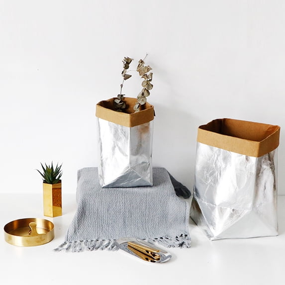 Cosmug Washable Kraft Paper Storage Bag Reusable Plant Pot Cover Multipurpose Home Organizer for Flowers Crafts Toys Toiletries Eco-Friendly Decorative Container Black Medium Size Washable