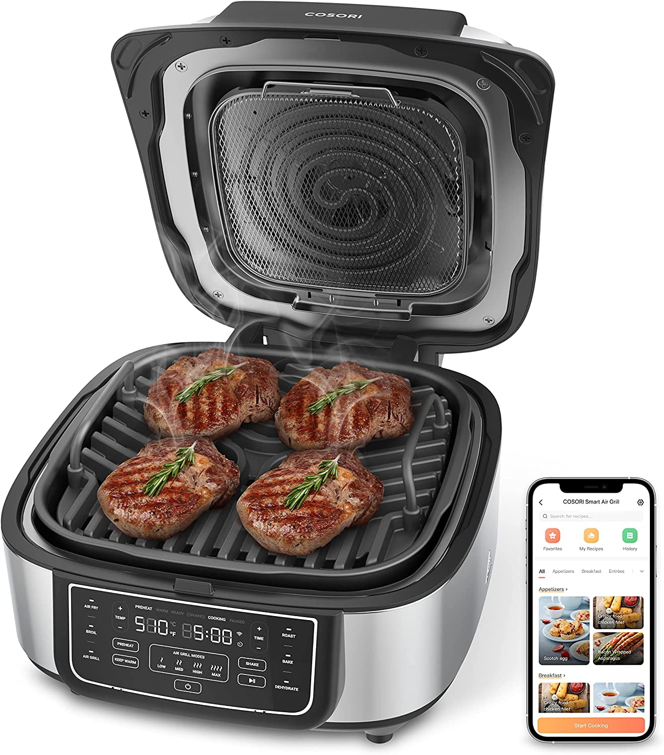 Cosori New Indoor Grill, Smart XL Air Fryer Combo Aeroblaze, 8in1, 6