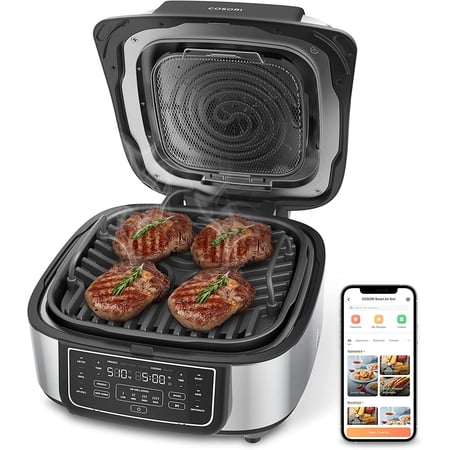 Cosori New Indoor Grill, Smart XL Air Fryer Combo Aeroblaze, 8-in-1, 6 Quart Voice Control, Black