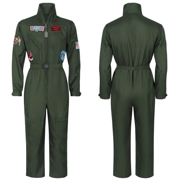 Cosplay Costume Aviator Flight Suit Jumpsuit with Badges for Halloween Party Group Performance Role Play Show