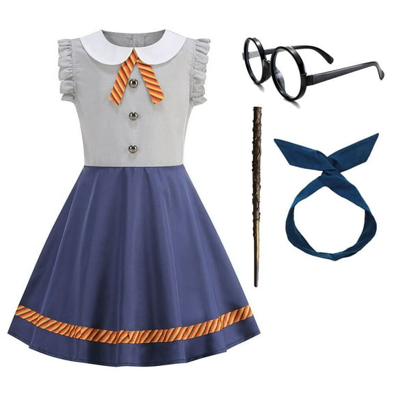 Cosplay Costume Dress for Girls Magic Wand Eyeglass Frame Set for 2-8 Year Old