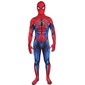 Cosplay Costume Heroic Superhero Bodysuit for Halloween Party Stage Performance Jumpsuit Role Play Uniform, Red Blue