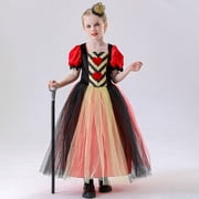 Cosplay Costume Royal Queen Dress Hearts Pattern Ball Gown for Themed Party and Court Role Play Performance