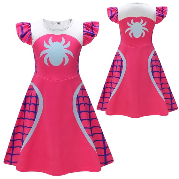 Cosplay Costume Spider Pattern Dress with Flutter Sleeves for Halloween Party Role Play Show Dress Up Event