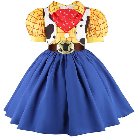 Cosplay Costume Western Cowboy Cowgirl Print Dress for Halloween Party Role Play Performance Carnival Dress Up Show