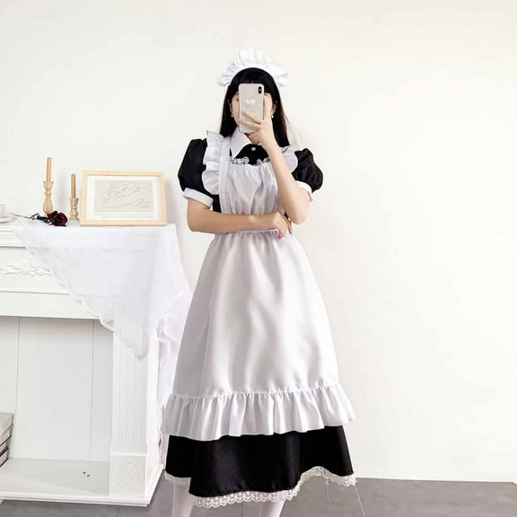 Cosplay Dress Women's Maid Costume Dress Cosplay Princess Lapel Collar Cute Dress for Cosplay with Short Sleeves