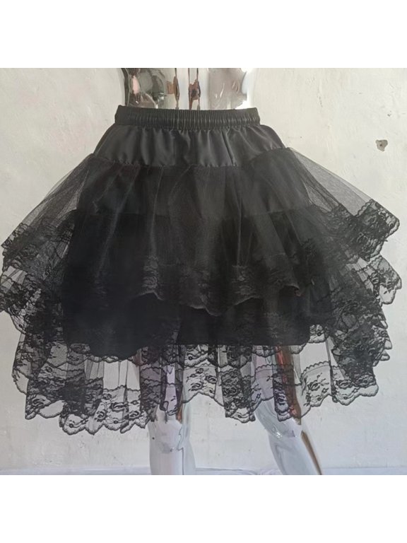 Cosplay Elegant Three Layer Lace Elastic Waist Skirt for Women – Daily Wear Gracious Attire, Black, One Size
