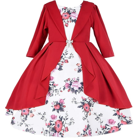 Cosplay Life Elegant Flower Dress for Girls Young Adult Fashion Bow Flower Waistline Kids Party Festival Ages 5-9 Years Old (RED, 5yrs)