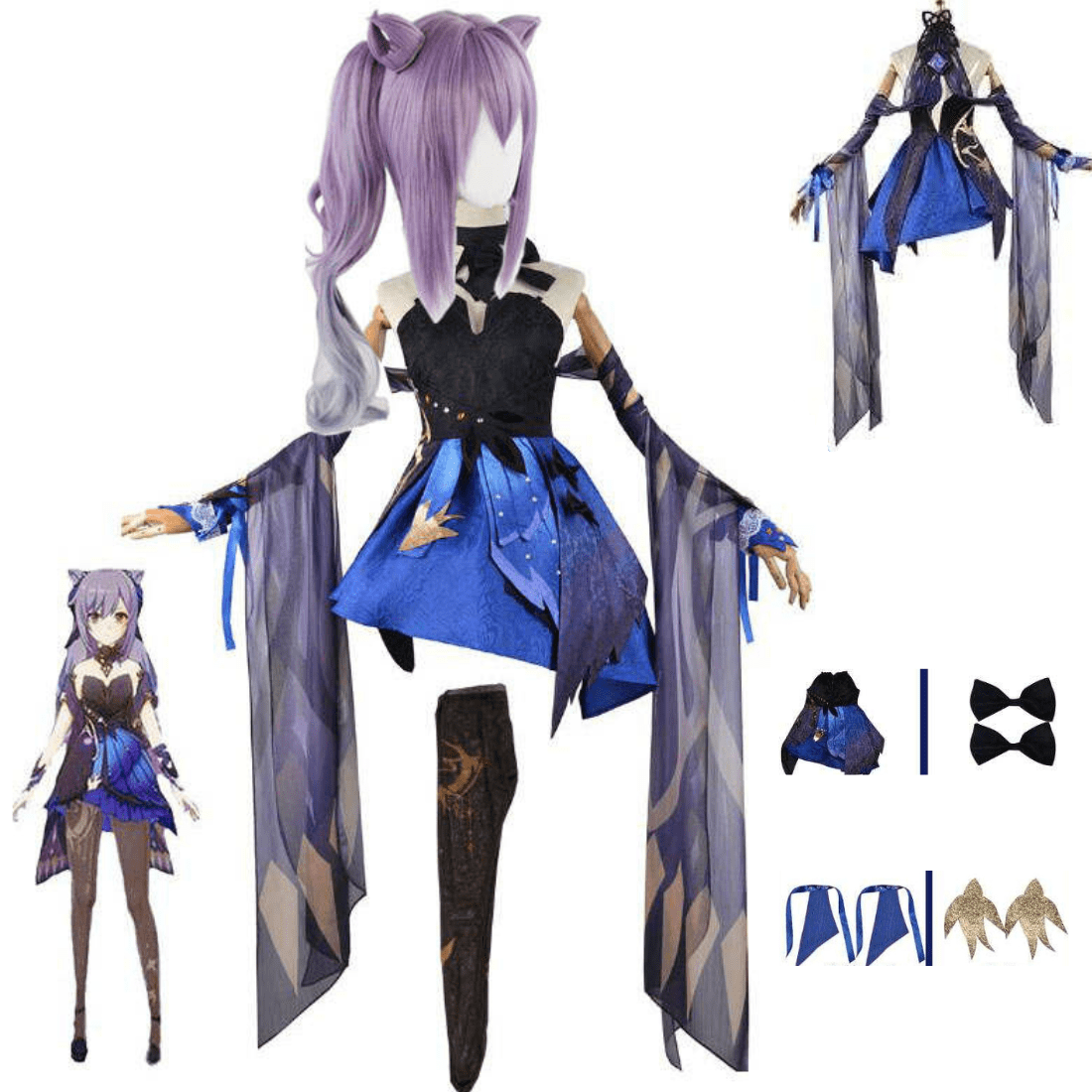 Compra online de Jogo de trajes de Halloween de estilo chinês de alta  qualidade Genshin Impact Keqing Cosplay Wig Anime Chinese Style Halloween  Costumes Game