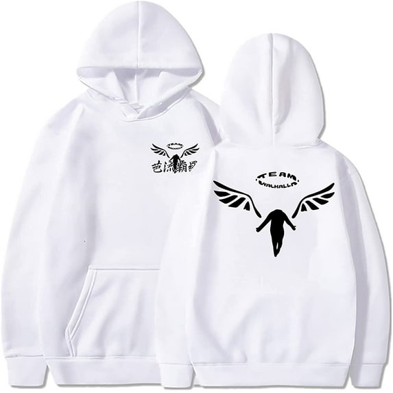 Cosplay Life Tokyo Revengers 3D Printed Pullover Hoodie Halloween Character Merch Anime Pullover Sweatshirt For Unisex Adult (Team Valhalla White, 2XL)
