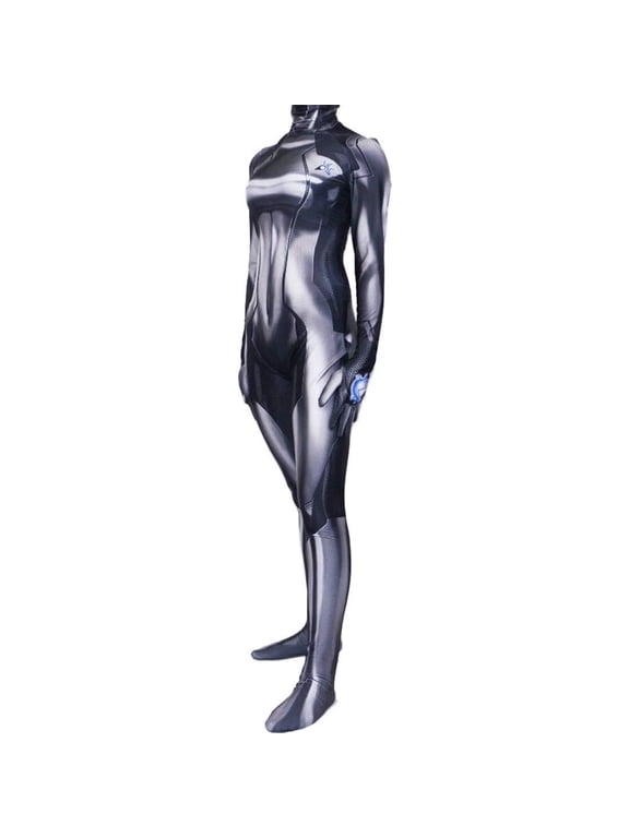 Zero Suit Samus Black Metroid Cosplay Costume | Fabric Bodysuit Zentaisuit | ZSS Halloween Costume (Black, L)