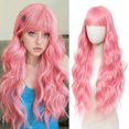 Cosplay Long Pink Wig 29 Inch Middle Part Synthetic Wig Realistic Gifts