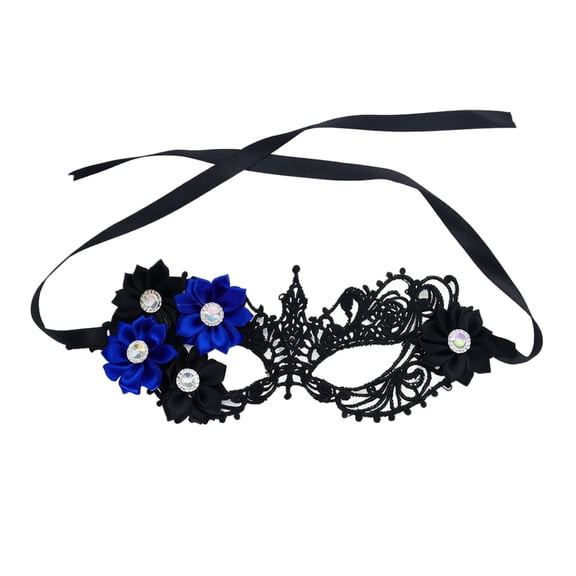 Cosplay Mask, Lace Masquerade Mask With Side Fabric Flower & Rhinestone Accent, Hollow‑Out Venetian Half‑Eye Costume Mask, Adjustable Strap Mask for Halloween, Mardi Gras Costume Party Supplies