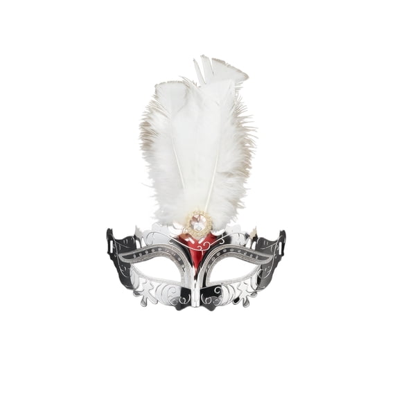 Cosplay Mask, Rhinestone Plume Feather Venetian Masquerade Half‑Face Mask, Shiny Metallic Trim Costume Eye Mask for Halloween, Mardi Gras, Carnival, Fancy Dress Ball, Cosplay & Themed Party Accessory
