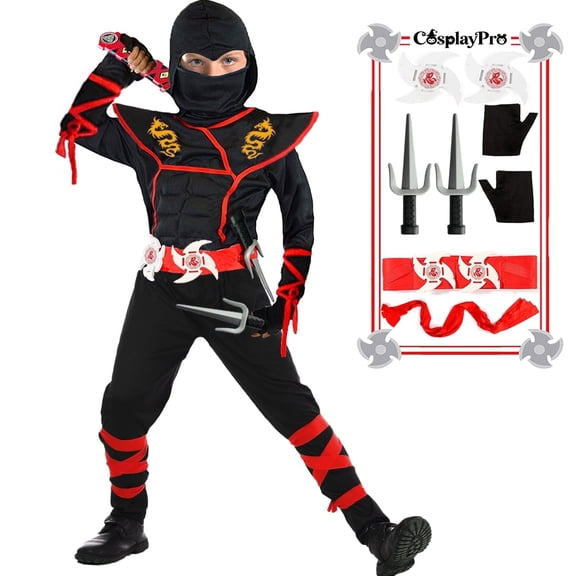 CosplayPro Ninja Costume Kids Ninja Muscle Costumes Boys Ninja Set Accessories Best Children Gift