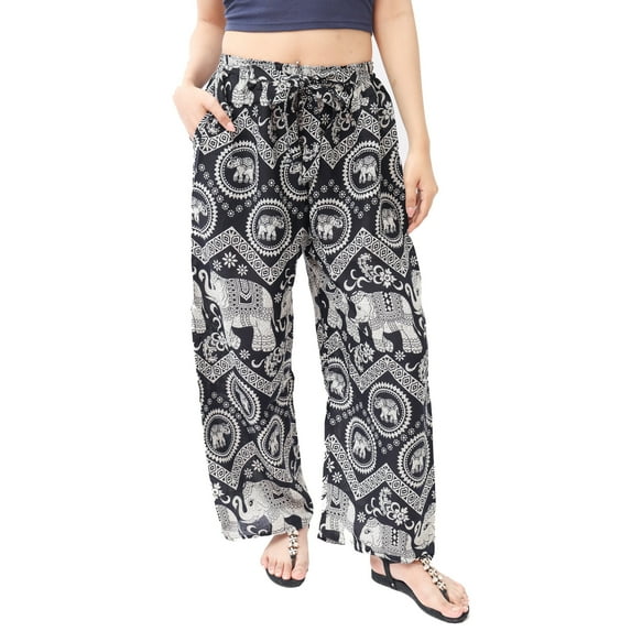 CosplaySpa Women’s Elephant Print Bow-Tie High-Waist Palazzo Pants