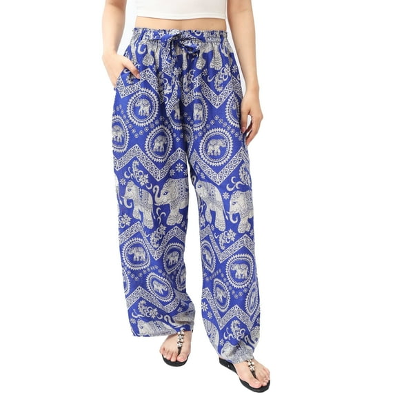 CosplaySpa Women’s Elephant Print Bow-Tie High-Waist Palazzo Pants