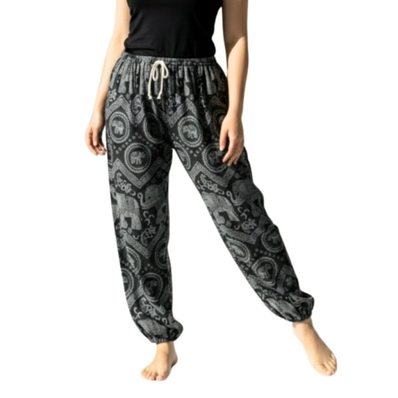CosplaySpa Women's Harem Boho Palazzo Pants, Elastic, Drawstring, Plus Size