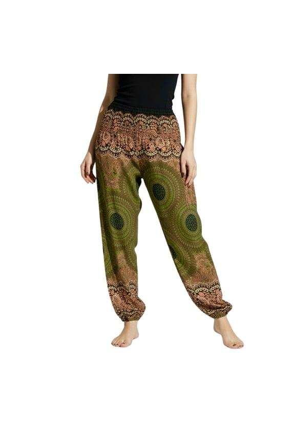 Women's Smocked Waist Boho Palazzo Harem Pants, Flowy and Soft