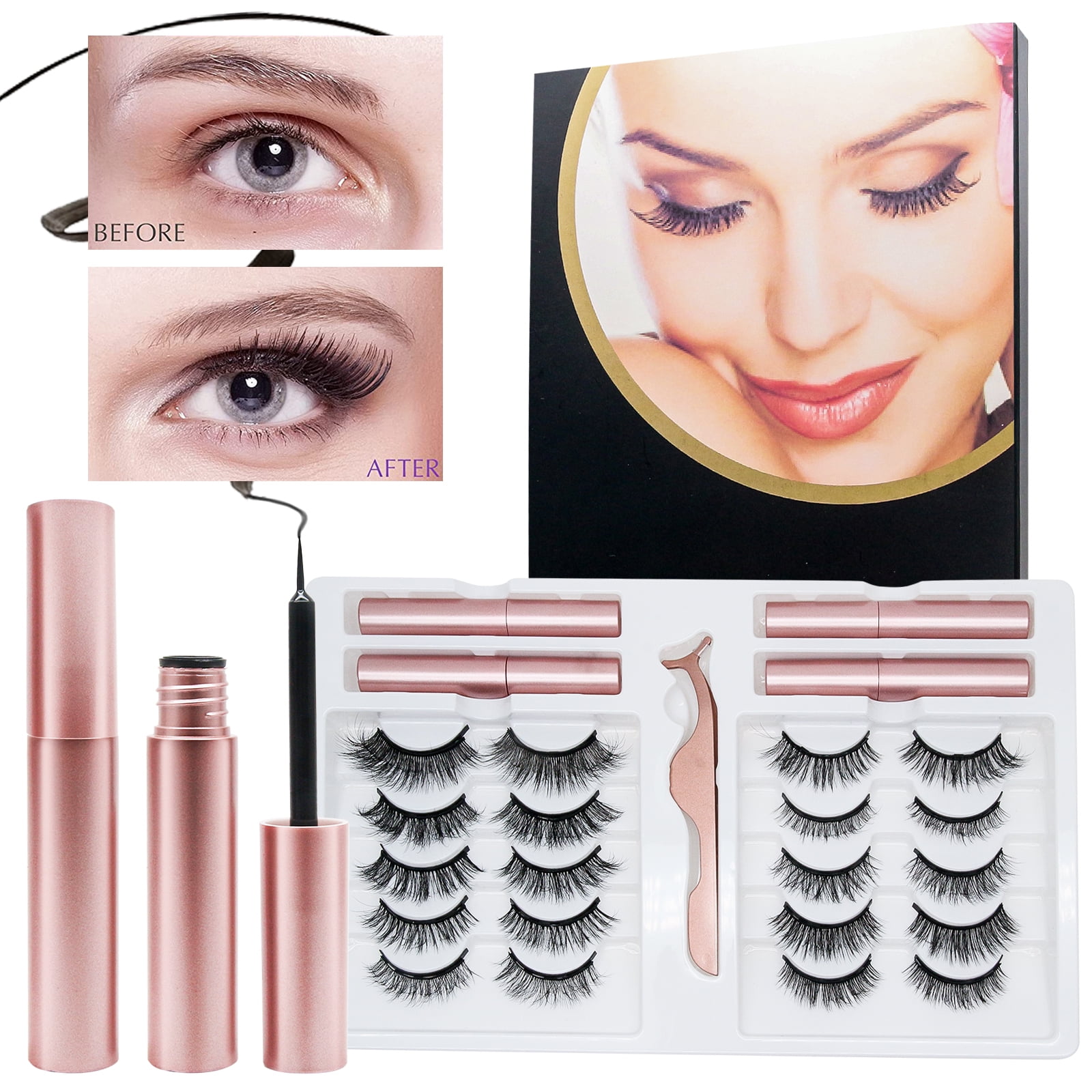 Cosprof Eyelashes with Eyeliner Kit, 10 Pairs Eyelashes with 4 Pcs Eyeliner