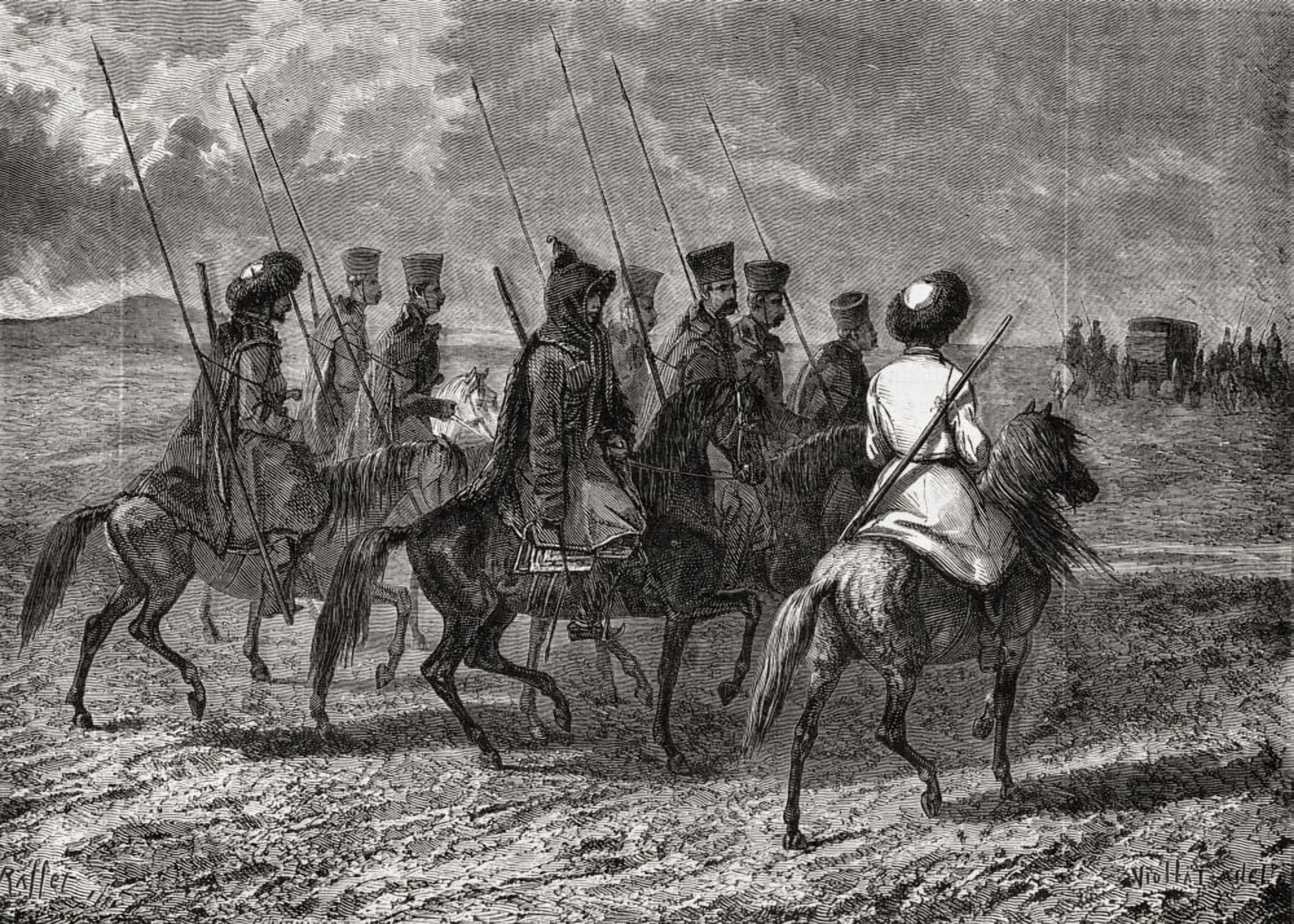 Cossack EscortEngraved By Pannemaker After Viollat From Histoire De La Revolution Francaise By Louis Blanc Canvas Art - Ken Welsh Design Pics (36 x 24)