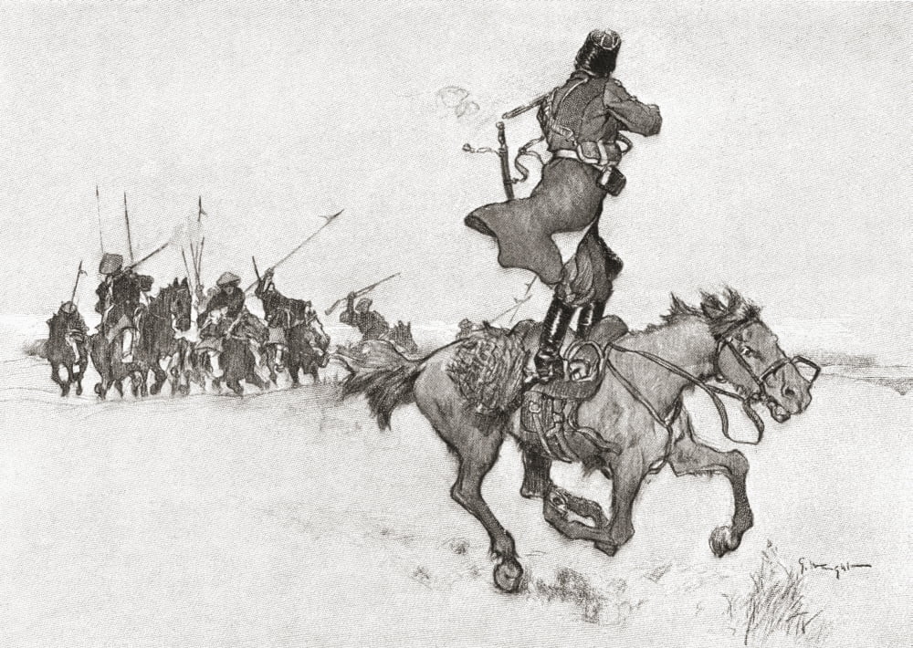 A Cossack Firing From Horseback On His Pursuers From The Century Illustrated Monthly Magazine May To October 1904 Canvas Art - Ken Welsh Design Pics (34 x 24)