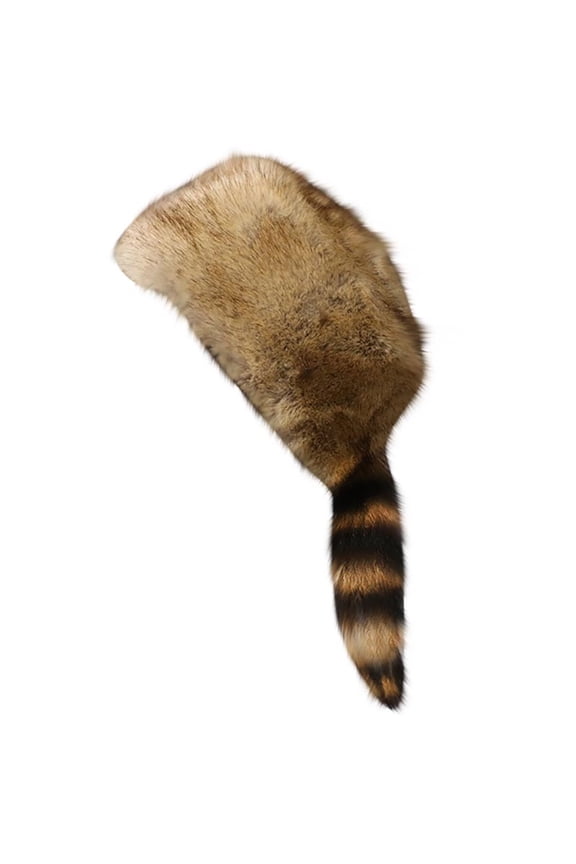 Cossack Style Faux Fur Raccoon Tail Coonskin Cap, Round Flat Top Winter Hat Raccoon Tail Hats For Winter Khaki