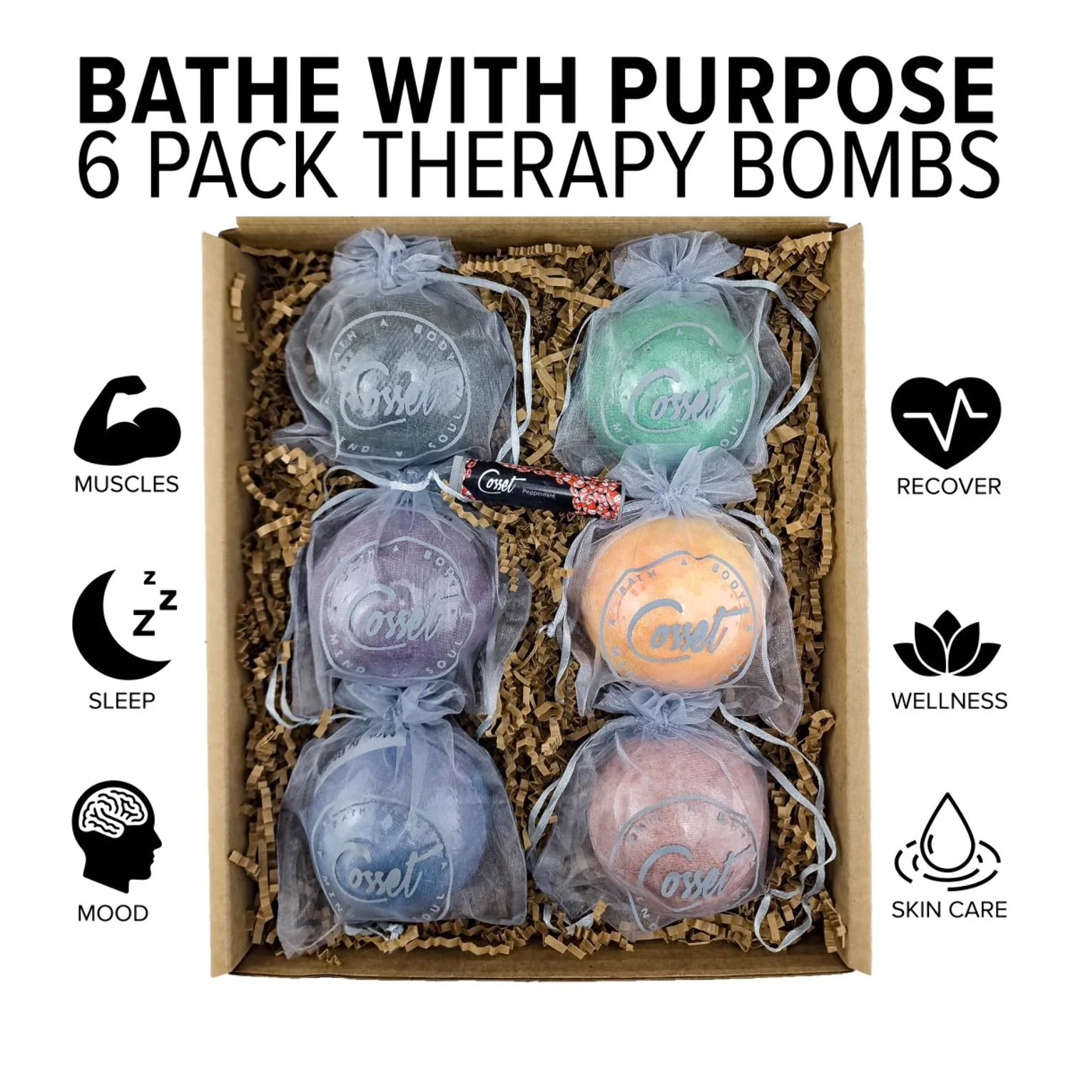 Cosset Therapy Bomb 6Pack Bathe With Purpose, Therapeutic Bath Bombs for Your Mind, Body, and