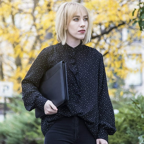 Cossini Black Vegan Leather Business Portfolio with Zipper Padfolio All-in-One