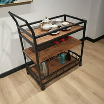 Costa Bar Cart With 3 Tier Storage, Tea carts serving Beverage cart with Lockable wheels, Wooden Shelves, Black Steel Frame