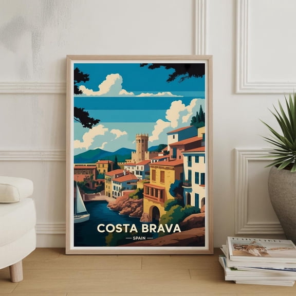 Costa Brava Travel Poster, Scenic Landscape Wall Art, Spain Home Decor, Unframed Paper Poster 8x10in
