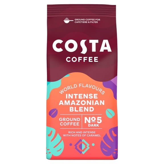 Costa Coffee Intense Amazonian Blend Ground Coffee 200g, Imported from Britain