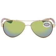 Costa Del Mar Polarized Sunglasses Womens - Loreto Aviator Designer Sunglasses for Women with 100% UV Protection - Size 56 - Rose Gold/Green Mirror 580G
