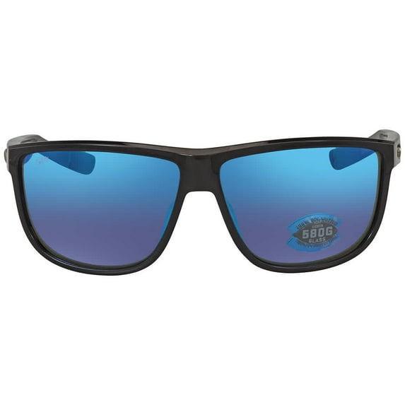 Costa Del Mar Men's Rincondo Polarized Square Sunglasses, Shiny Black/Blue Mirrored Polarized-580G, 61 mm