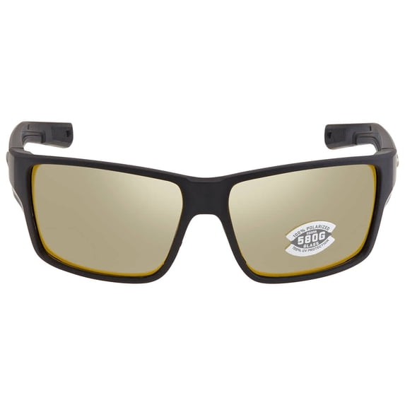 Costa Del Mar Men's Reefton Pro Rectangular Sunglasses, Black/Polarized Sunrise Silver Mirrored 580G, 63 mm
