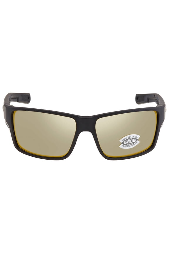 Men's Reefton Pro Rectangular Sunglasses, Black/Polarized Sunrise Silver Mirrored 580G, 63 mm