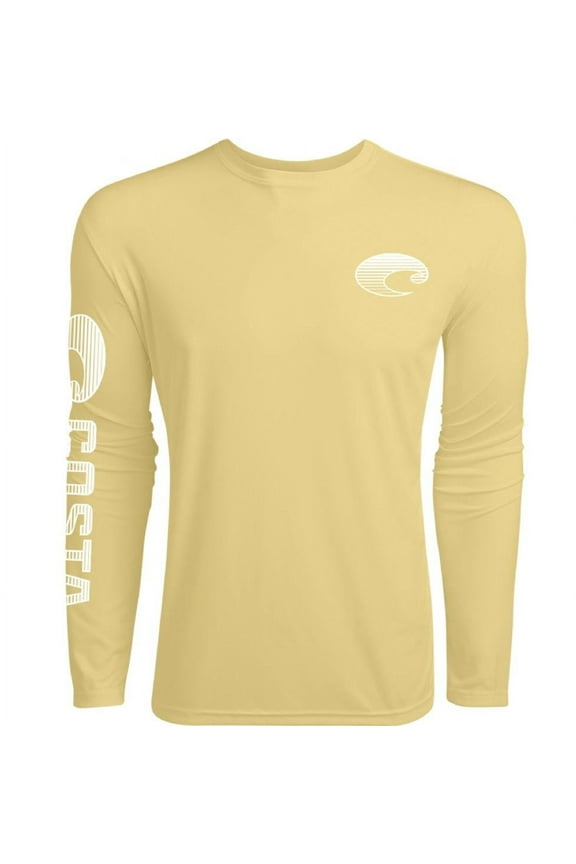 Del Mar Men's Tech Crew Performance Long Sleeve Shirt, Pale Yellow, Small