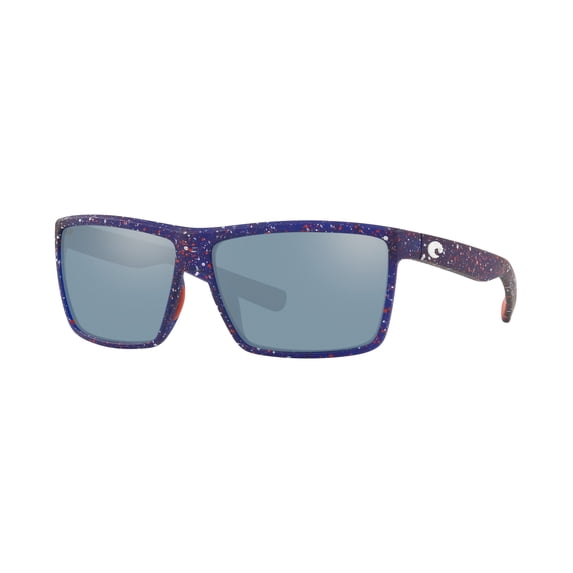 Costa Del Mar Men's Rinconcito Polarized Rectangular Sunglasses, Matte Blue Firework/Grey Silver Mirrored Polarized-580P, 60 mm