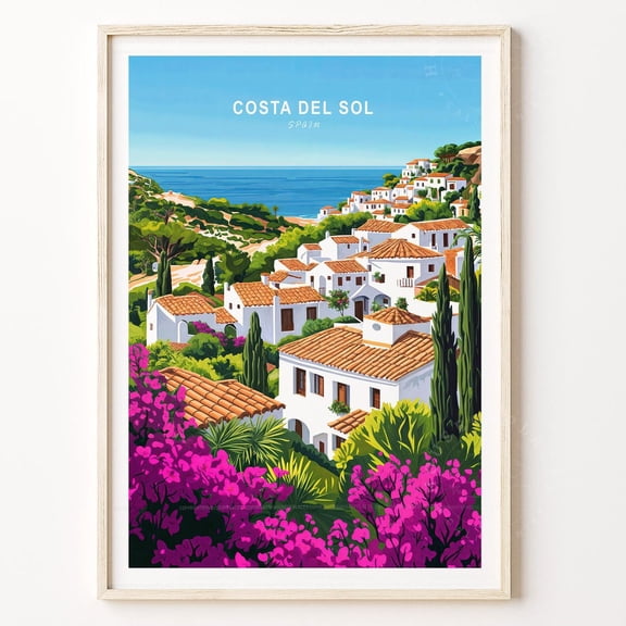 Costa Del Sol Spain Travel Poster, Costa Del Sol Travel Wall Art, Spain Travel Print, Wedding Gifts, Minimalist Cityscape Wall Art, Modern Wall Decor, 12x18 UNFRAMED