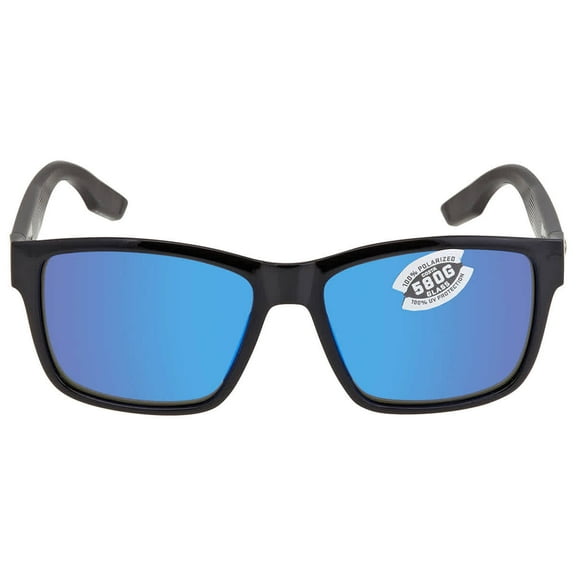 Costa Del Mar Sunglasses for Men - Paunch Mens Polarized Sunglasses - Fishing, Boating & Beach UV Protection - Size 57 - Black/Blue Mirror 580G