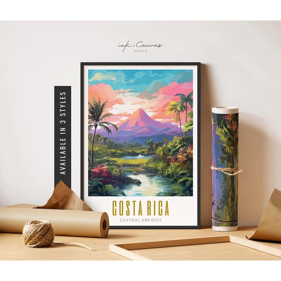 Costa Rica Art Poster Costa Rica Travel Poster Arenal Volcano Costa Rica Poster Vibrant Colorful Wall Art Poster Travel Art UNFRAMED Poster, Wall Art for Decor, Present, 12x18