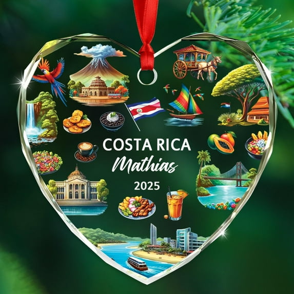 Costa Rica City Travel Souvenir Glass Xmas Ornament Gift for Friends Couple Family Vacation Holiday, Personalized Costa Rica Landscape Christmas Ornament 2025, Custom Year Name Travel Lover Ornaments