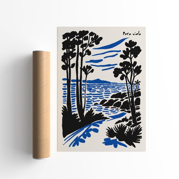 Costa Rica Coastal Print - Minimalist Ocean Art, Pura Vida UNFRAMED Poster, Wall Art for Decor, Present, 12x18