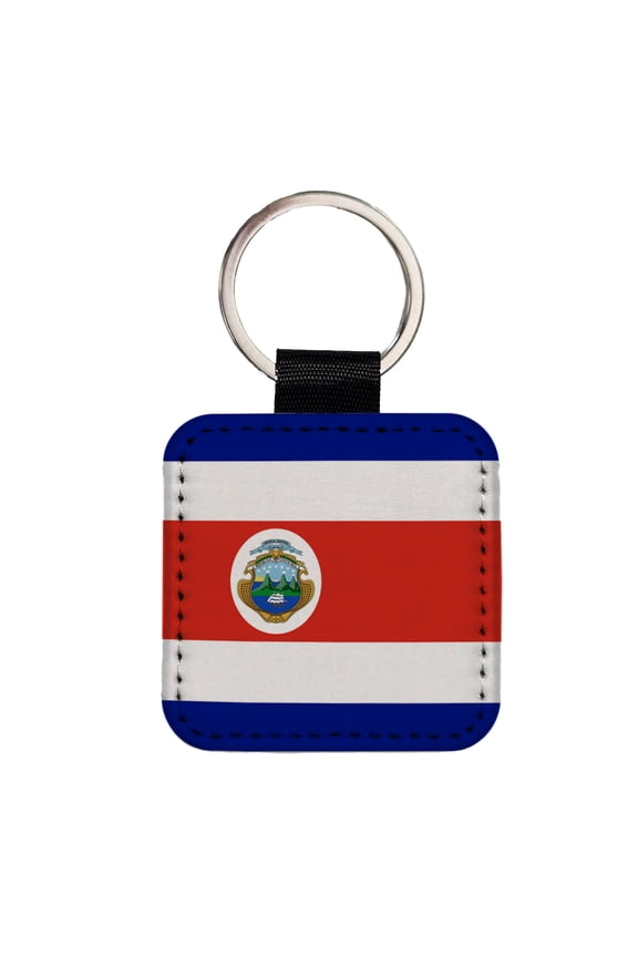 Costa Rica Country Flag Faux Leather Square Keychain