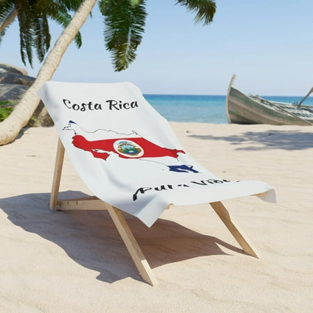Costa Rica Country Flag Pura Vida Beach Towels Vertical Design in White with Black Letters - 2 s Available